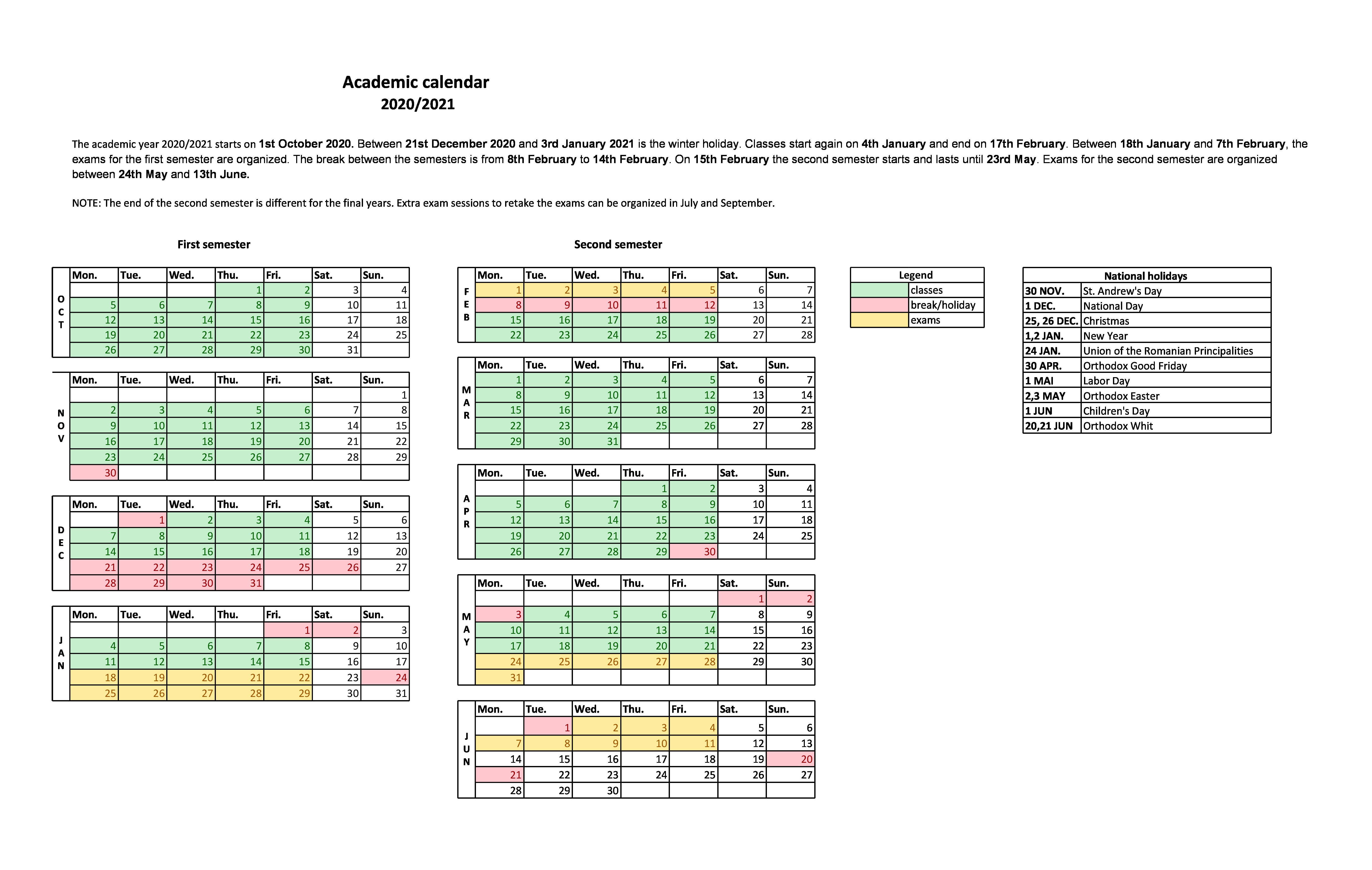 academic calendar 202021 Titu Maiorescu University