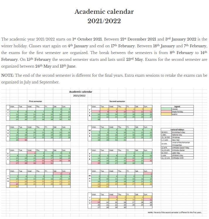 Academic calendar 20212022_download Titu Maiorescu University