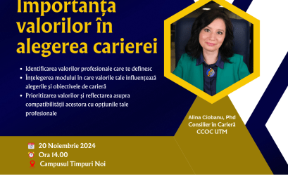 Workshop pentru studenții UTM: „Importanța valorilor în alegerea carierei”